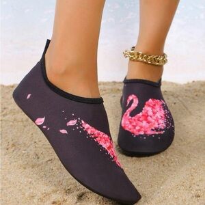 Women's Black and Pink Swan Water Shoes
